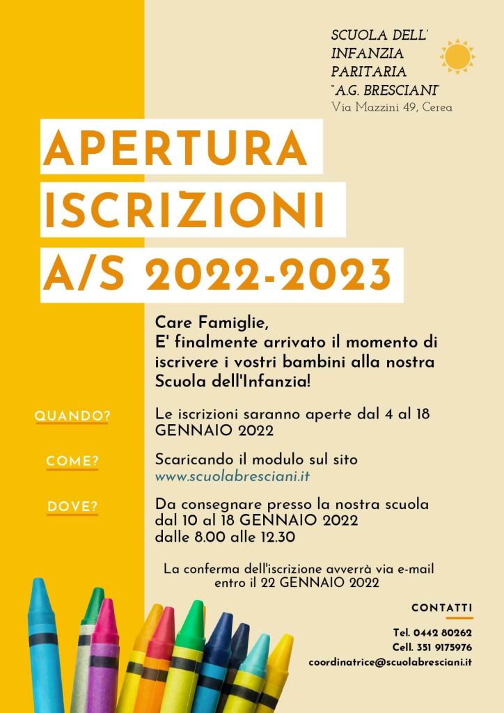 Iscrizioni Scuola Dell'infanzia Bresciani Anno Scolastico 2022-2023 ...